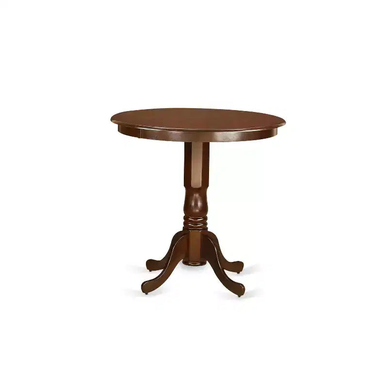 HomeStock Jabu5 Set Tavolo Rotondo da Pranzo Ad Altezza Contatore, Mogano