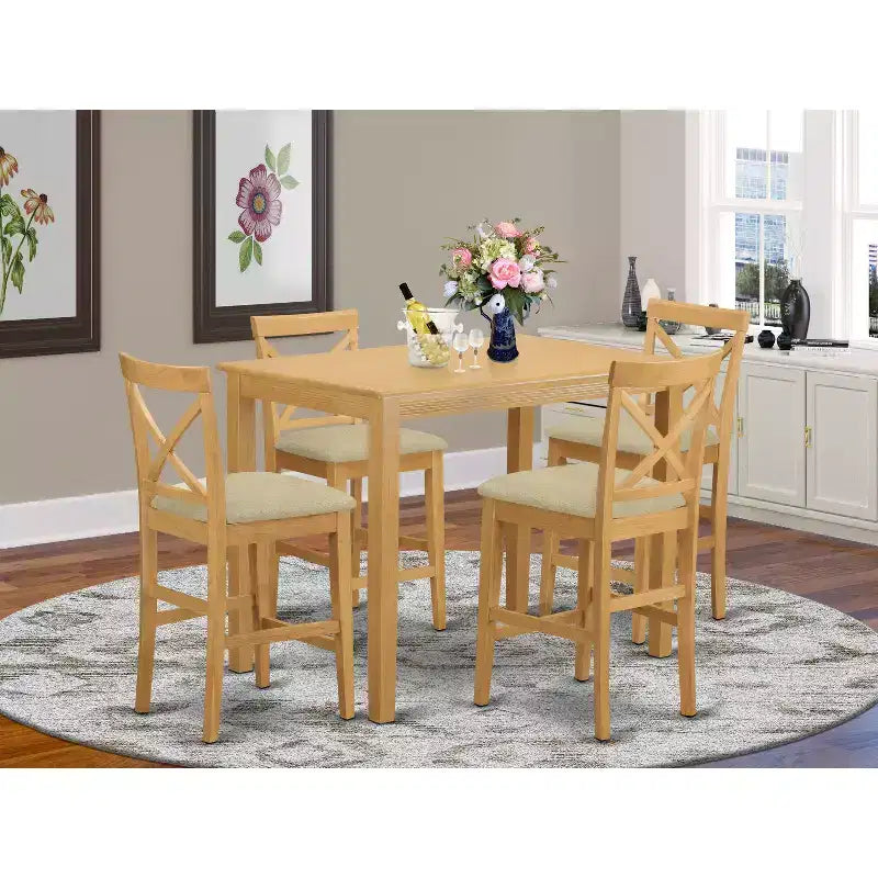 Asian Hardwood Counter Height Dining Set Pub Table And Chairs