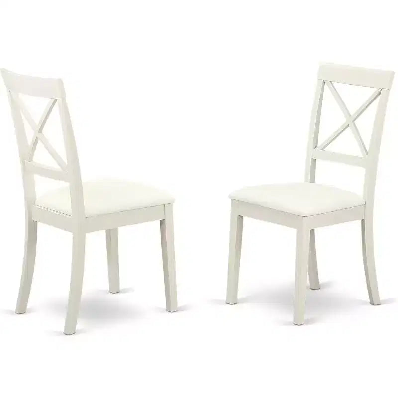 Set da tavola HomeStock 5 pezzi con un tavolo da pranzo e 4 sedie in similpelle in bianco lino
