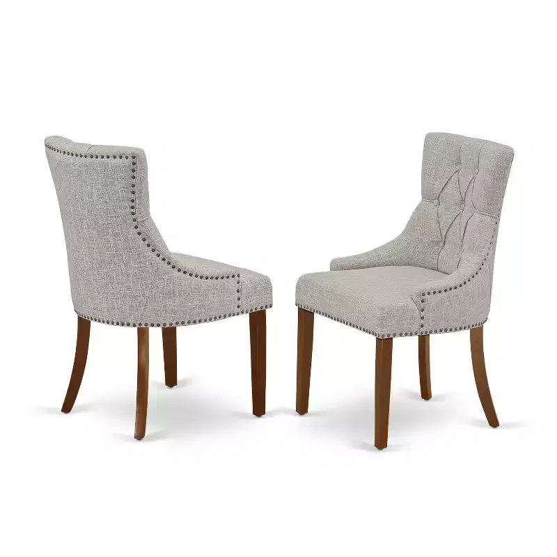 HomeStock Set 3 Pezzi Tavolo e Sedie da Cucina Stile Parsons in Tessuto Lino Mogano