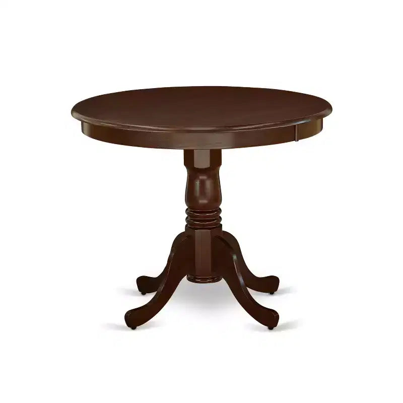 HomeStock Set da Pranzo 5 Pezzi con Tavolo Rotondo 36 e Quattro Sedie con Sedile in Ecopelle, Mogano