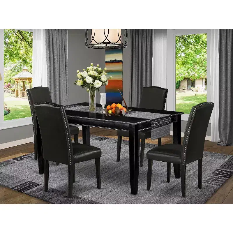 Modern 5 Piece Dining Set Kitchen Table & 4 Chairs Black