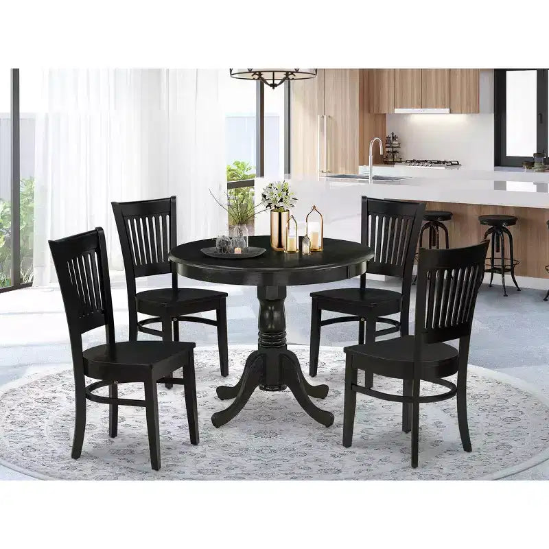 HomeStock ANVA5 Set da pranzo moderno da 5 pezzi con tavolo rotondo, nero