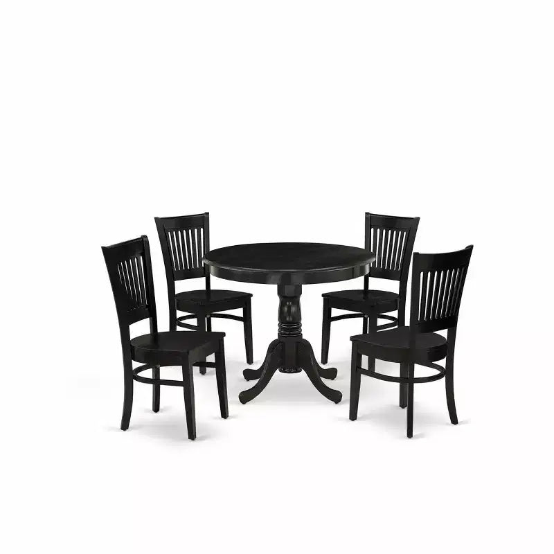 HomeStock ANVA5 Set da pranzo moderno da 5 pezzi con tavolo rotondo, nero