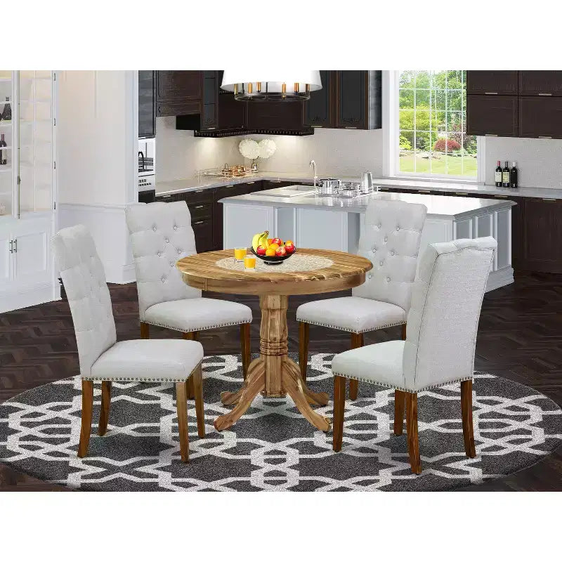 HomeStock Round Kitchen Table Set for 4 Fabric Chairs Midcentury Style 123