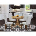 HomeStock Round Kitchen Table Set for 4 Fabric Chairs Midcentury Style 123