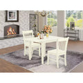 HomeStock 3Pc Dining Room Table Set Includes a Kitchen Table and 2 Modern Dining Chairs with Asian Hardwood Seat and Slat Back, Linen White Finish