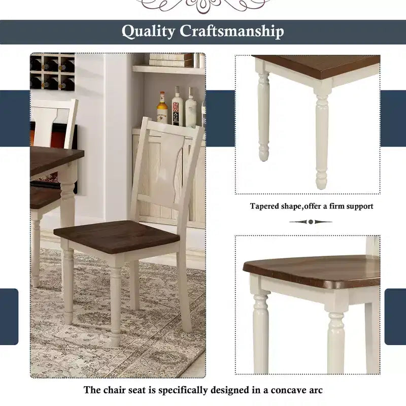 Set da Tavolo da Pranzo da 6 Pezzi con 4 Sedie e Panchina, Stile Retrò Classico, Marrone+Bianco Cottage-HABITRIO