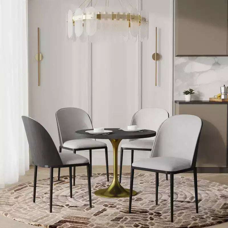 LeisureMod Verve Set da pranzo 5 pezzi - Tavolo rotondo con piano in MDF da 36, 4 sedie da pranzo laterali in pelle
