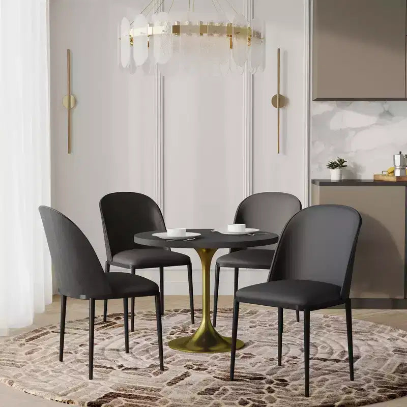 LeisureMod Verve Set da pranzo 5 pezzi - Tavolo rotondo con piano in MDF da 36, 4 sedie da pranzo laterali in pelle
