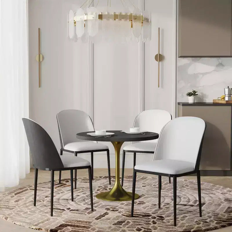 LeisureMod Verve Set da pranzo 5 pezzi - Tavolo rotondo con piano in MDF da 36, 4 sedie da pranzo laterali in pelle
