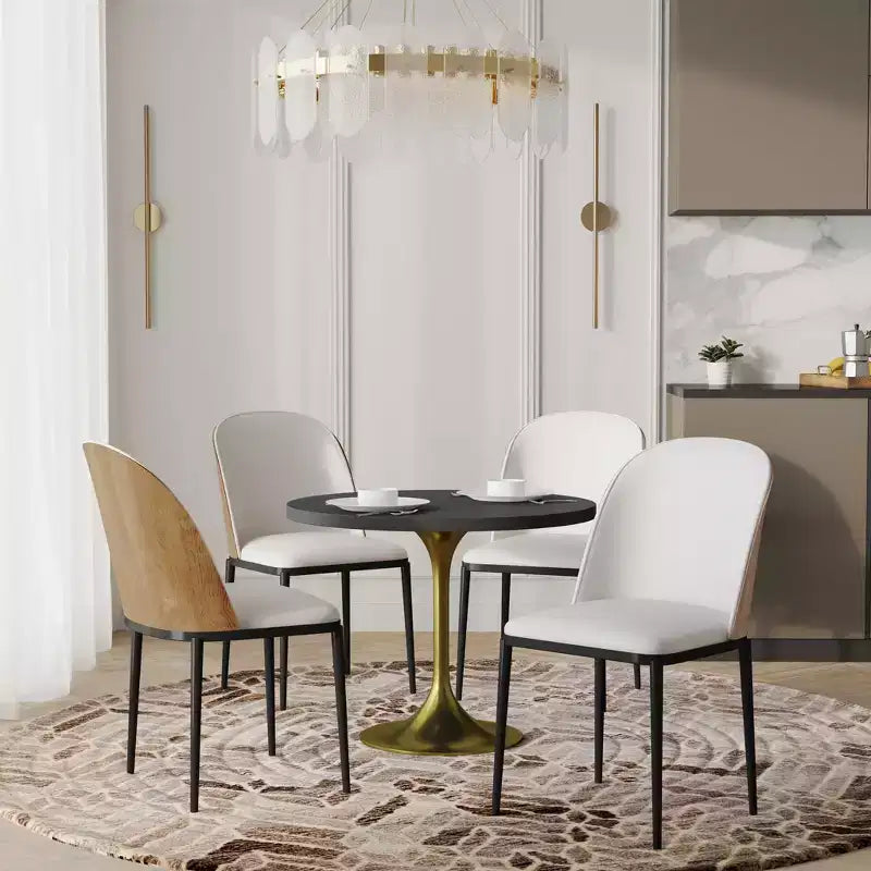 LeisureMod Verve Set da pranzo 5 pezzi - Tavolo rotondo con piano in MDF da 36, 4 sedie da pranzo laterali in pelle