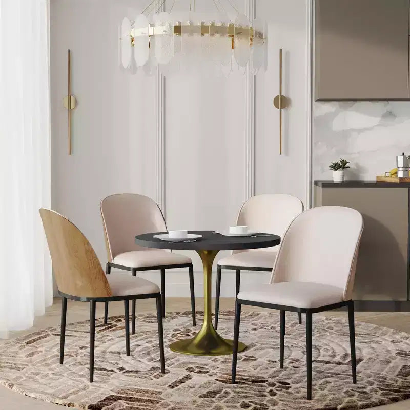 LeisureMod Verve Set da pranzo 5 pezzi - Tavolo rotondo con piano in MDF da 36, 4 sedie da pranzo laterali in pelle