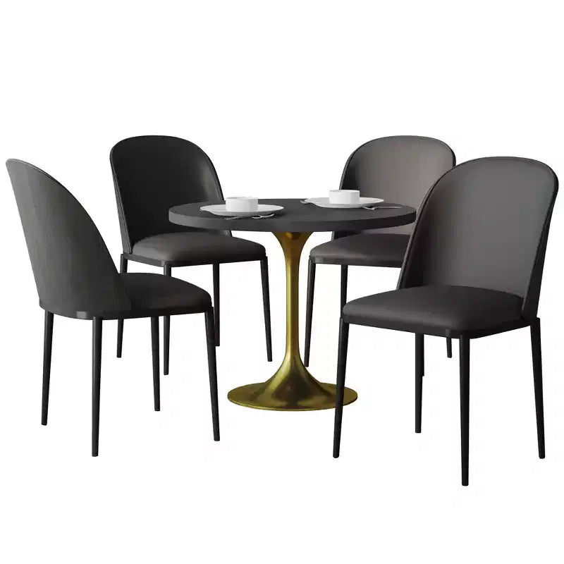 LeisureMod Verve 5-Piece Dining Set - 36 Round MDF Top Table, 4 Leather Dining Side Chairs