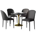LeisureMod Verve 5-Piece Dining Set - 36 Round MDF Top Table, 4 Leather Dining Side Chairs