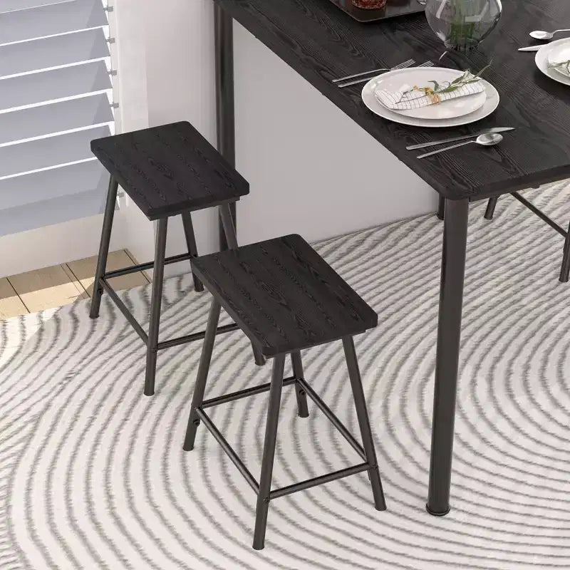 VECELO Set tavolo e sedie da pranzo da 5 pezzi per 4 persone, mobili da cucina, piano in MDF e struttura rettangolare in metallo, salvaspazio, nero/marrone/rovere