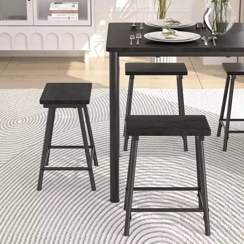 VECELO Set tavolo e sedie da pranzo da 5 pezzi per 4 persone, mobili da cucina, piano in MDF e struttura rettangolare in metallo, salvaspazio, nero/marrone/rovere