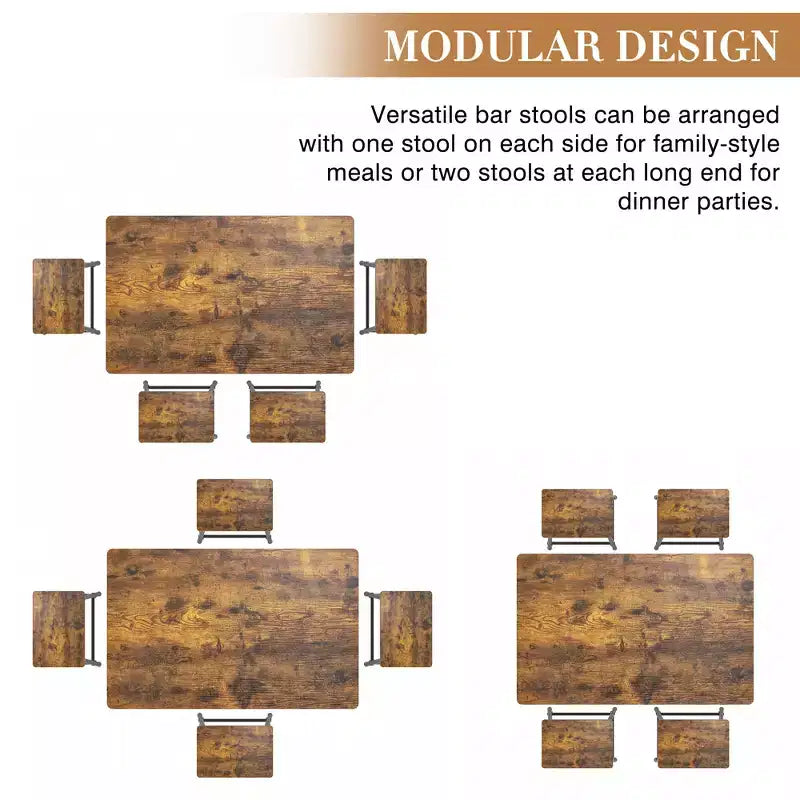 VECELO Set tavolo e sedie da pranzo da 5 pezzi per 4 persone, mobili da cucina, piano in MDF e struttura rettangolare in metallo, salvaspazio, nero/marrone/rovere