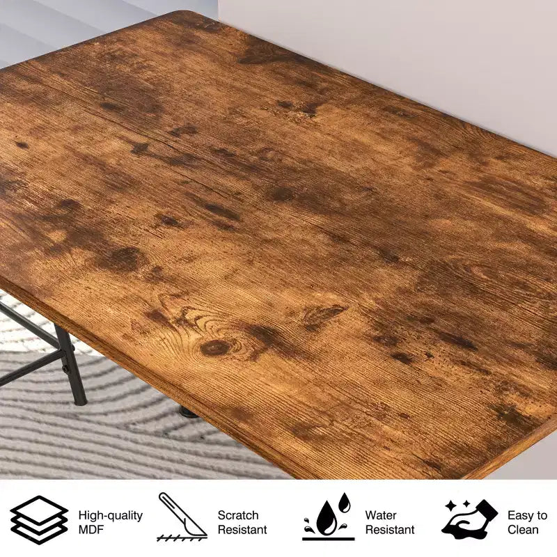 VECELO Set tavolo e sedie da pranzo da 5 pezzi per 4 persone, mobili da cucina, piano in MDF e struttura rettangolare in metallo, salvaspazio, nero/marrone/rovere