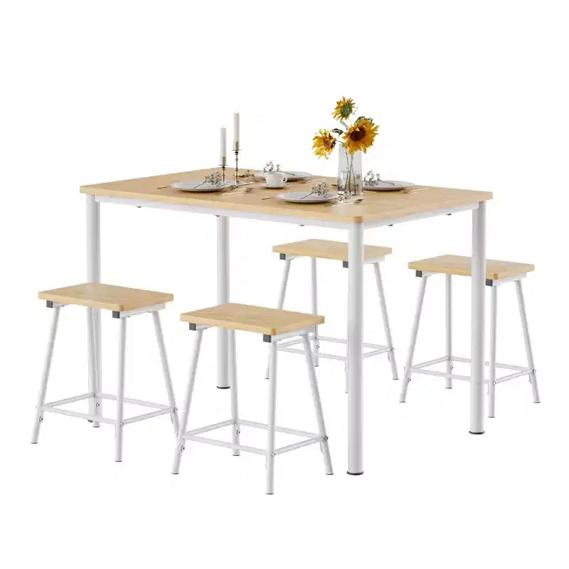 VECELO Set tavolo e sedie da pranzo da 5 pezzi per 4 persone, mobili da cucina, piano in MDF e struttura rettangolare in metallo, salvaspazio, nero/marrone/rovere