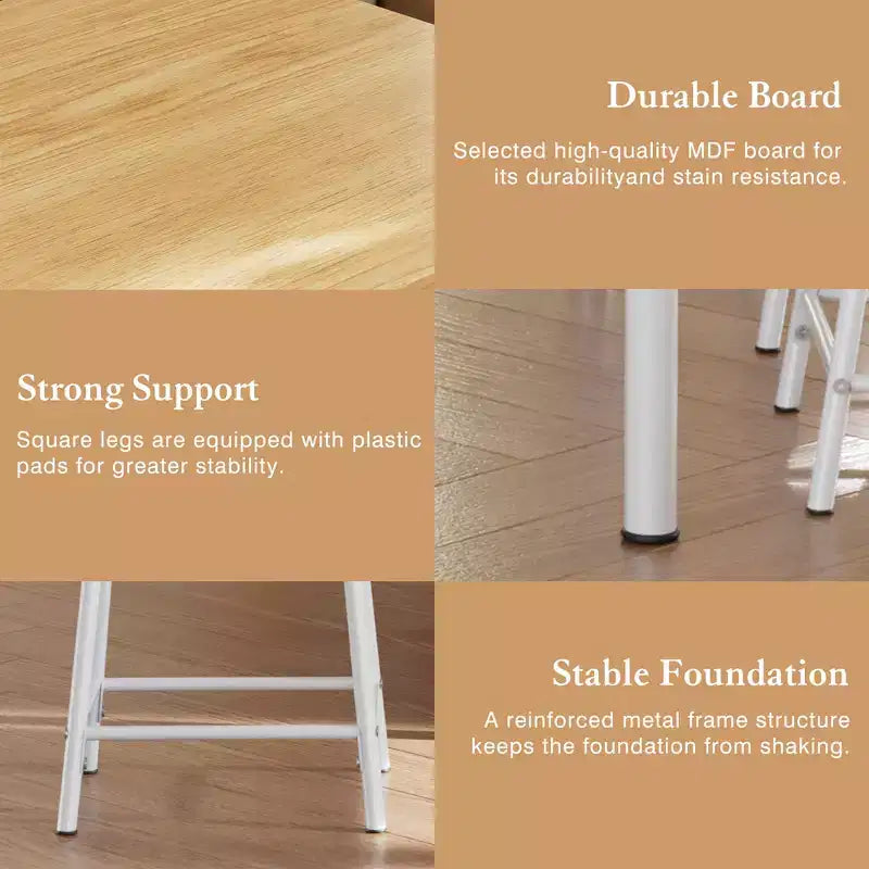 VECELO Set tavolo e sedie da pranzo da 5 pezzi per 4 persone, mobili da cucina, piano in MDF e struttura rettangolare in metallo, salvaspazio, nero/marrone/rovere