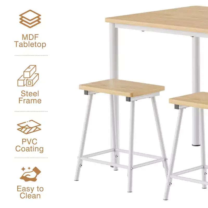 VECELO Set tavolo e sedie da pranzo da 5 pezzi per 4 persone, mobili da cucina, piano in MDF e struttura rettangolare in metallo, salvaspazio, nero/marrone/rovere