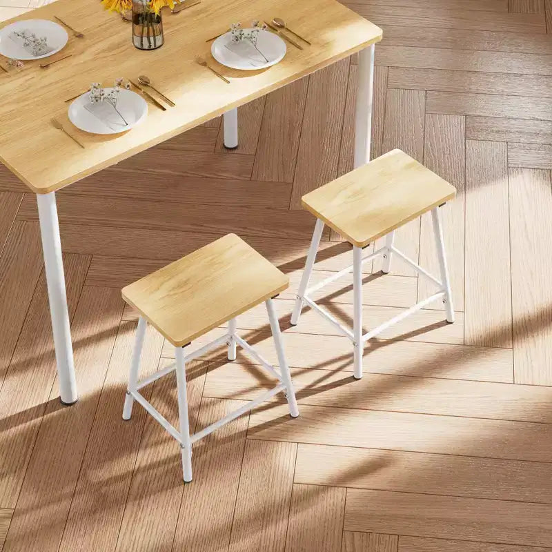 VECELO Set tavolo e sedie da pranzo da 5 pezzi per 4 persone, mobili da cucina, piano in MDF e struttura rettangolare in metallo, salvaspazio, nero/marrone/rovere