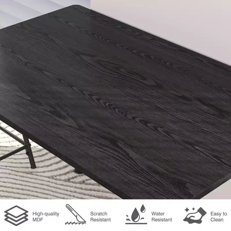 VECELO Set tavolo e sedie da pranzo da 5 pezzi per 4 persone, mobili da cucina, piano in MDF e struttura rettangolare in metallo, salvaspazio, nero/marrone/rovere