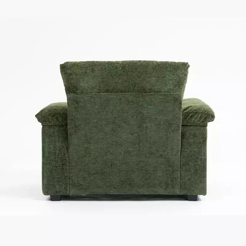 Poltrona moderna oversize con pouf, poltrona in ciniglia comoda con portabicchieri e porte USB - ModernLuxe