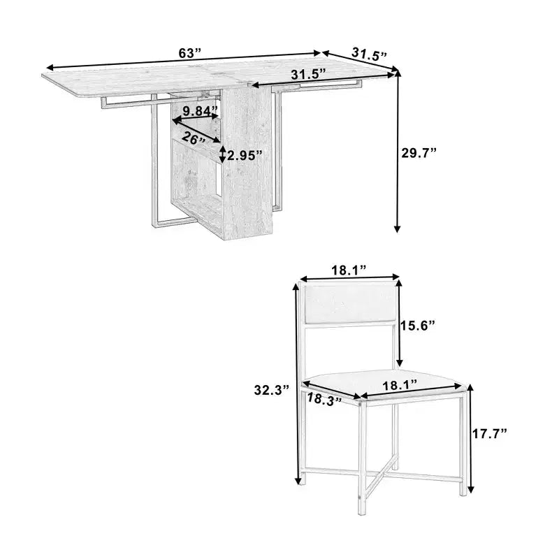 Set da tavolo da pranzo estensibile Whisen Modern a 5 pezzi, tavolo quadrato pieghevole con sedie imbottite in pelle