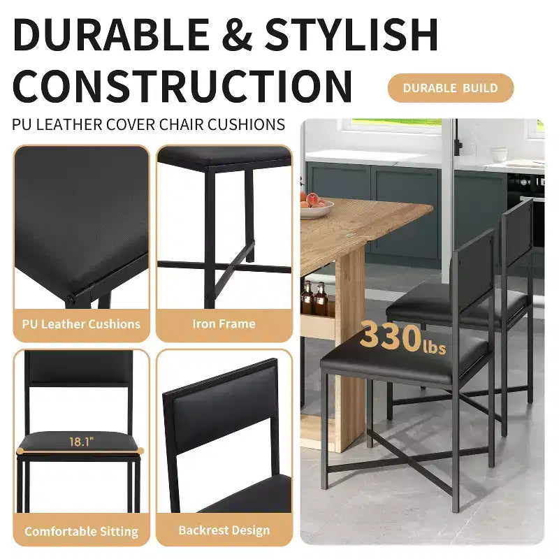 Set da tavolo da pranzo estensibile Whisen Modern a 5 pezzi, tavolo quadrato pieghevole con sedie imbottite in pelle
