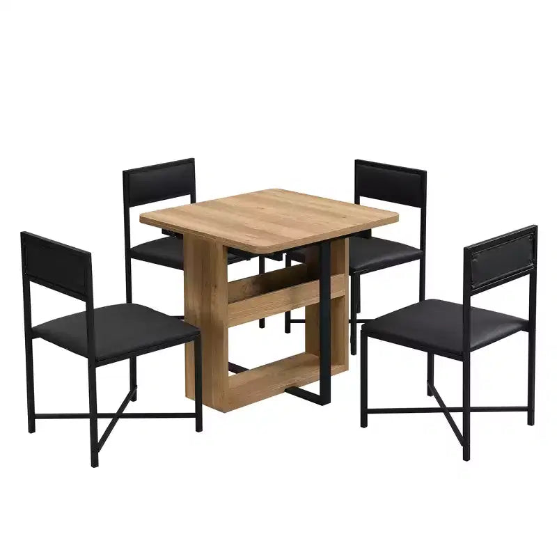 Set da tavolo da pranzo estensibile Whisen Modern a 5 pezzi, tavolo quadrato pieghevole con sedie imbottite in pelle