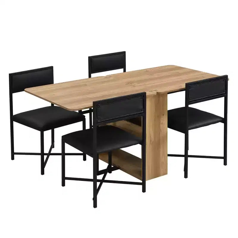 Set da tavolo da pranzo estensibile Whisen Modern a 5 pezzi, tavolo quadrato pieghevole con sedie imbottite in pelle