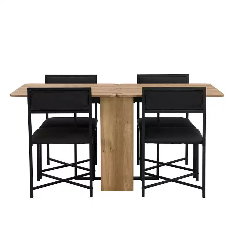 Set da tavolo da pranzo estensibile Whisen Modern a 5 pezzi, tavolo quadrato pieghevole con sedie imbottite in pelle