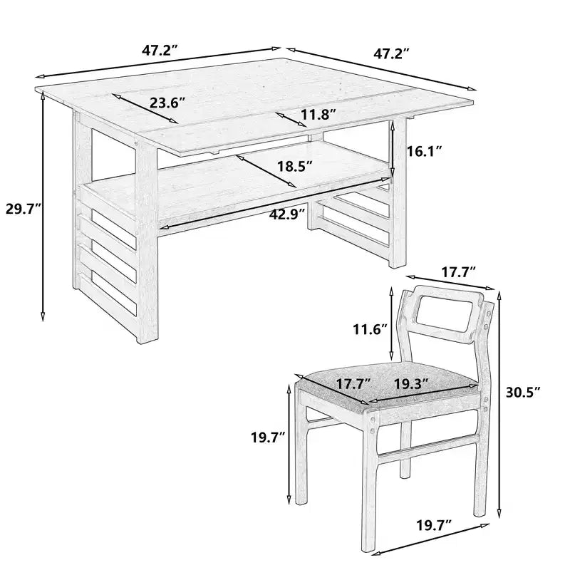 Whisen Modern Set da Pranzo Allungabile da 5 Pezzi con Tavolo in Legno, Due Allunghe a Ribalta e Sedie Imbottite