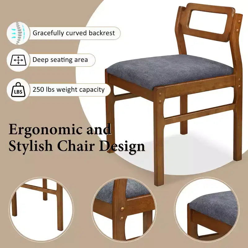 Whisen Modern Set da Pranzo Allungabile da 5 Pezzi con Tavolo in Legno, Due Allunghe a Ribalta e Sedie Imbottite
