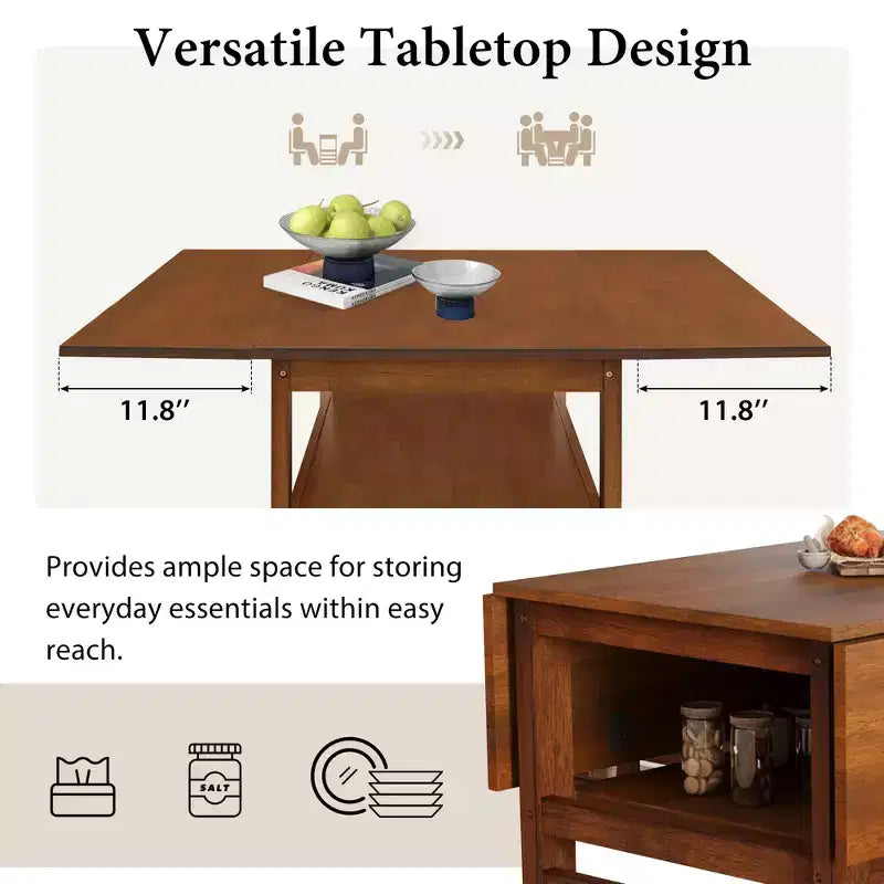 Whisen Modern Set da Pranzo Allungabile da 5 Pezzi con Tavolo in Legno, Due Allunghe a Ribalta e Sedie Imbottite
