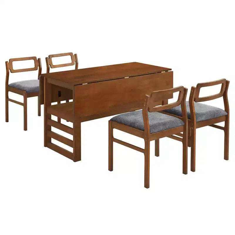 Whisen Modern Set da Pranzo Allungabile da 5 Pezzi con Tavolo in Legno, Due Allunghe a Ribalta e Sedie Imbottite