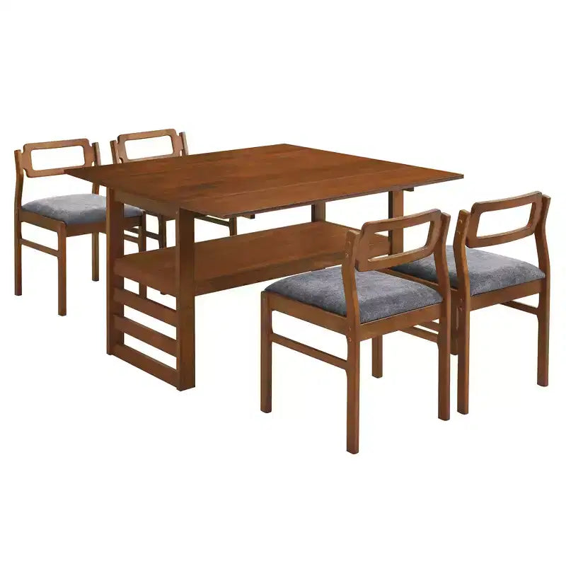 Whisen Modern Set da Pranzo Allungabile da 5 Pezzi con Tavolo in Legno, Due Allunghe a Ribalta e Sedie Imbottite