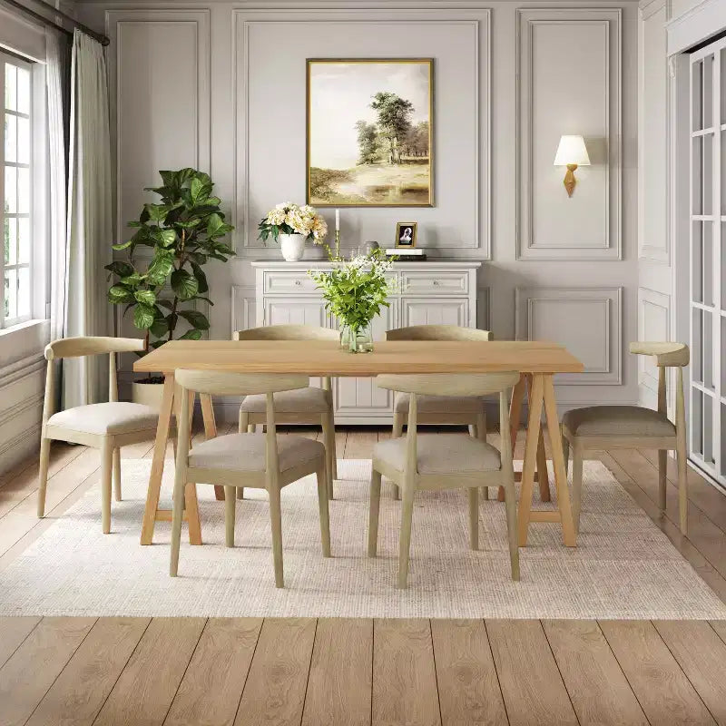 Set da pranzo Vanus a 7 pezzi in legno di Hevea con tappezzeria e design moderno di metà secolo Christopher Knight Home