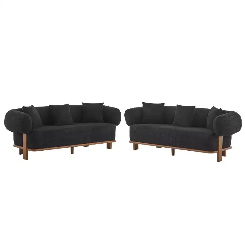 Christopher Knight Home Tadg 82 Rubberwood Boucle Upholstered 3 Seater Curved Sofa with Pillows (Set of 2)