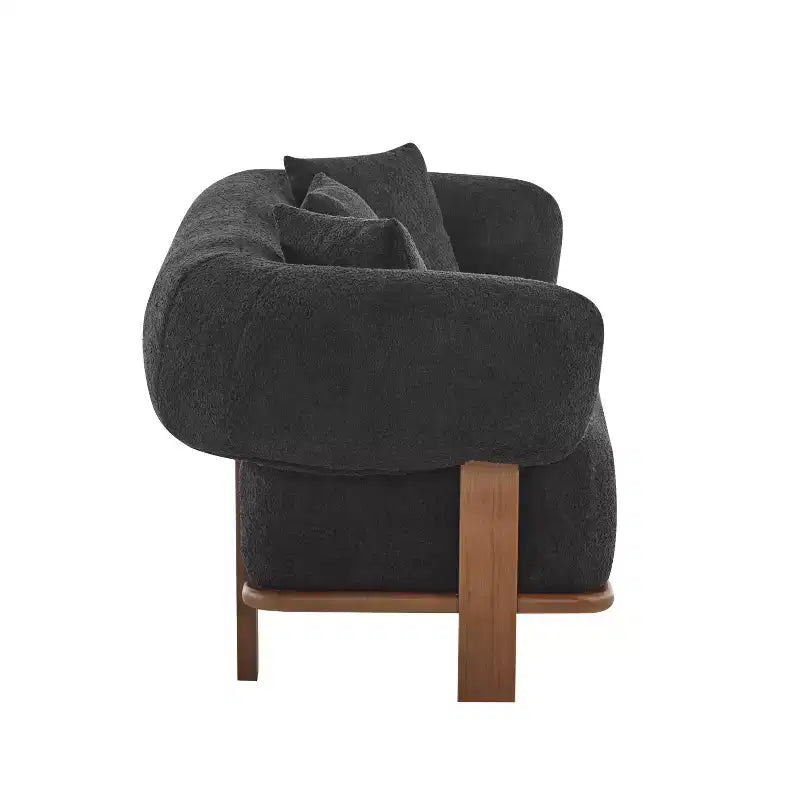 Christopher Knight Home Tadg 82 Rubberwood Boucle Upholstered 3 Seater Curved Sofa with Pillows (Set of 2)