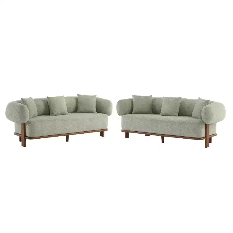 Christopher Knight Home Tadg 82 Rubberwood Boucle Upholstered 3 Seater Curved Sofa with Pillows (Set of 2)