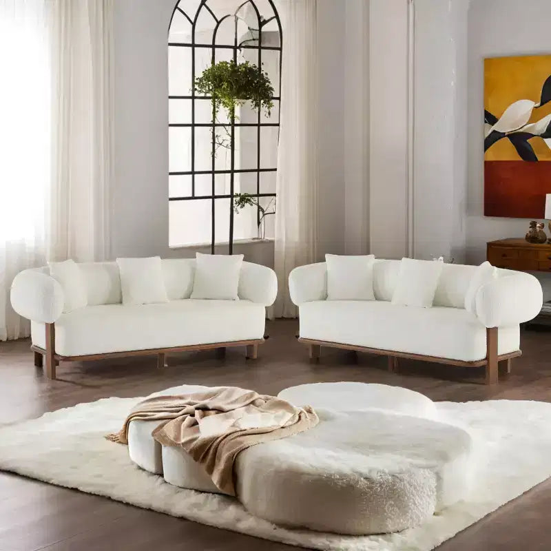 Christopher Knight Home Tadg 82 Rubberwood Boucle Upholstered 3 Seater Curved Sofa with Pillows (Set of 2)