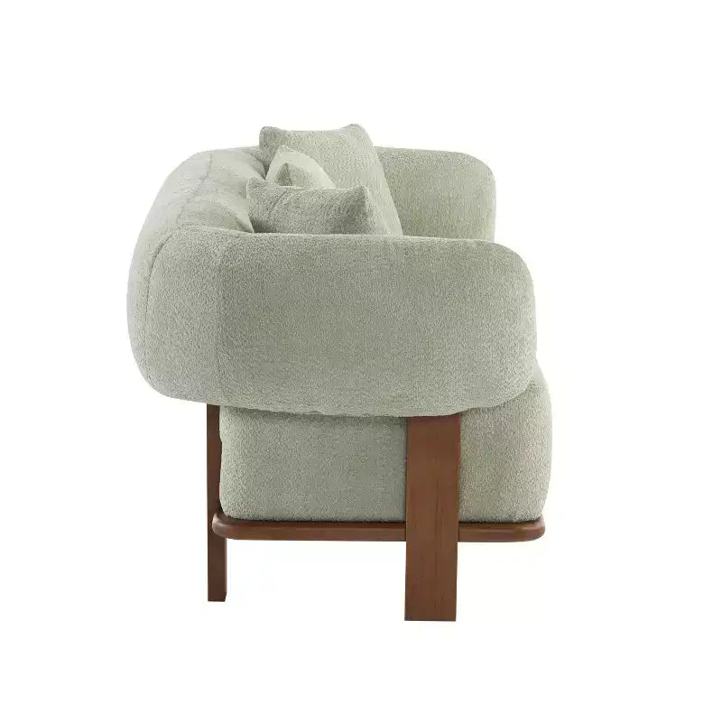 Christopher Knight Home Tadg 82 Rubberwood Boucle Upholstered 3 Seater Curved Sofa with Pillows (Set of 2)