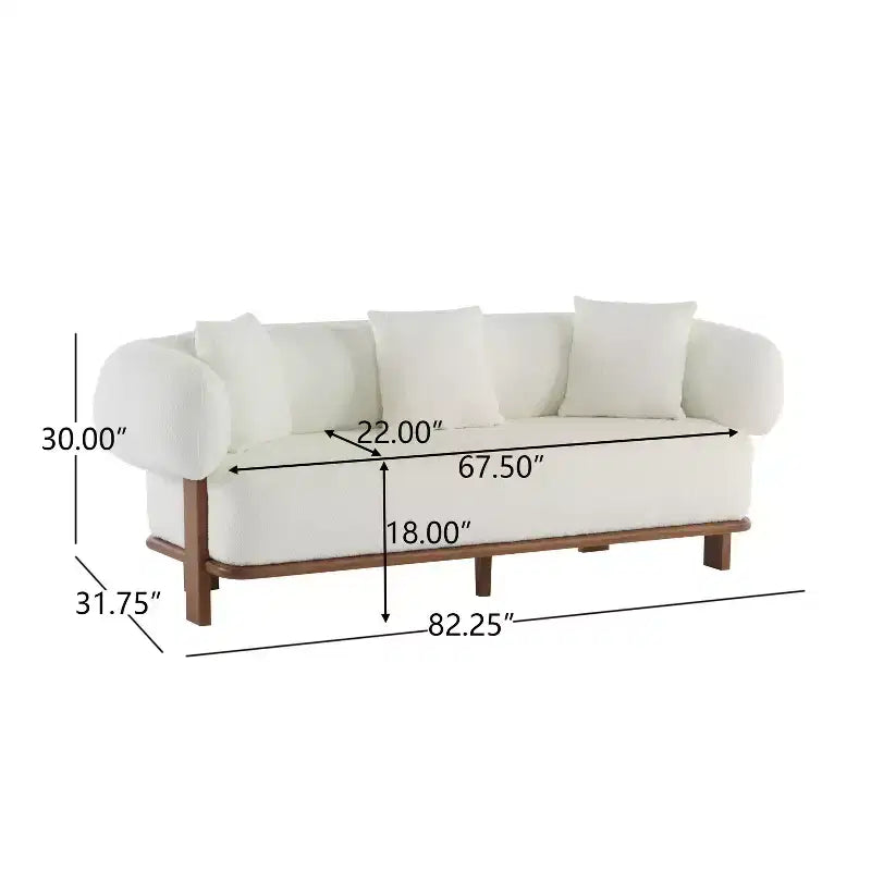 Christopher Knight Home Tadg 82 Rubberwood Boucle Upholstered 3 Seater Curved Sofa with Pillows (Set of 2)