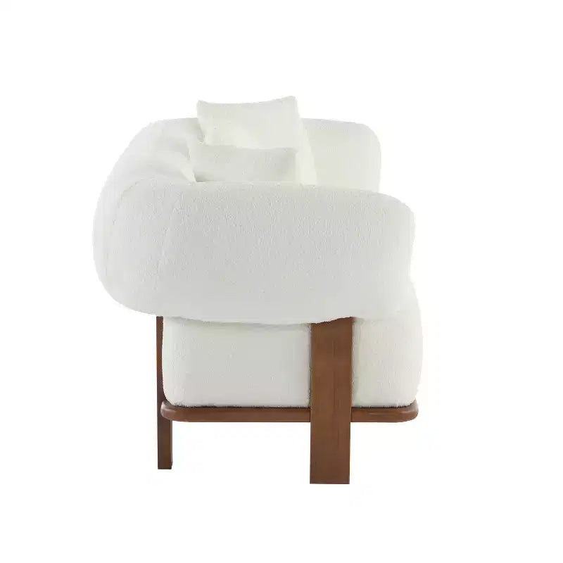 Christopher Knight Home Tadg 82 Rubberwood Boucle Upholstered 3 Seater Curved Sofa with Pillows (Set of 2)