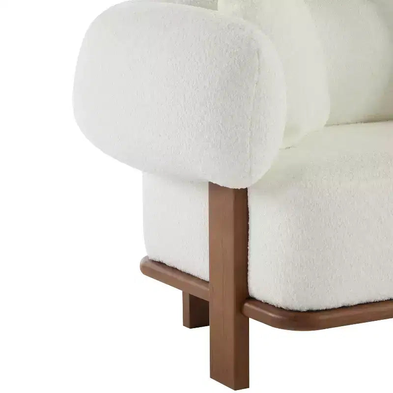Christopher Knight Home Tadg 82 Rubberwood Boucle Upholstered 3 Seater Curved Sofa with Pillows (Set of 2)