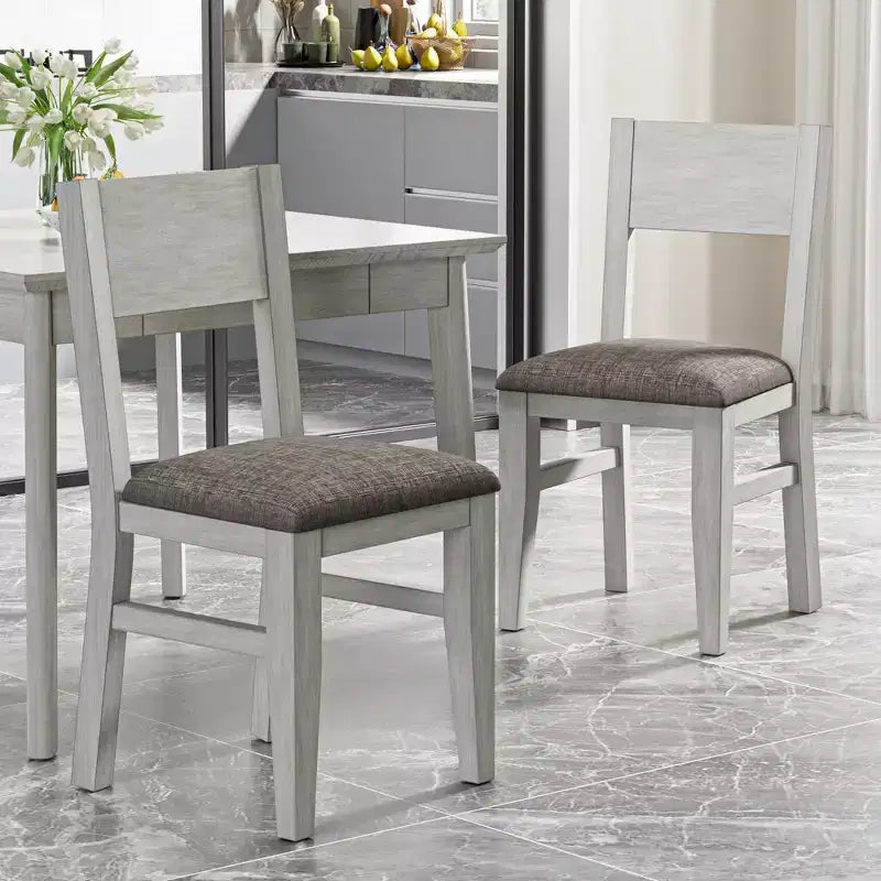 Set da pranzo VECELO stile rustico da 5 pezzi per 4 persone, tavolo quadrato in legno di gomma e 4 sedie da pranzo imbottite, grigio