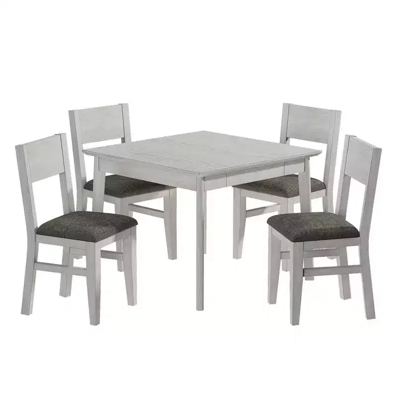 Set da pranzo VECELO stile rustico da 5 pezzi per 4 persone, tavolo quadrato in legno di gomma e 4 sedie da pranzo imbottite, grigio